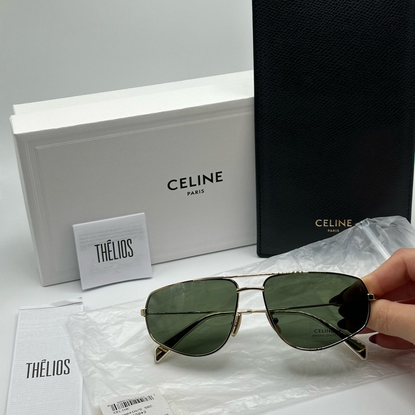 Celine Sunglasses CL40083U 6030N Gold Aviator with Green Lens Unisex