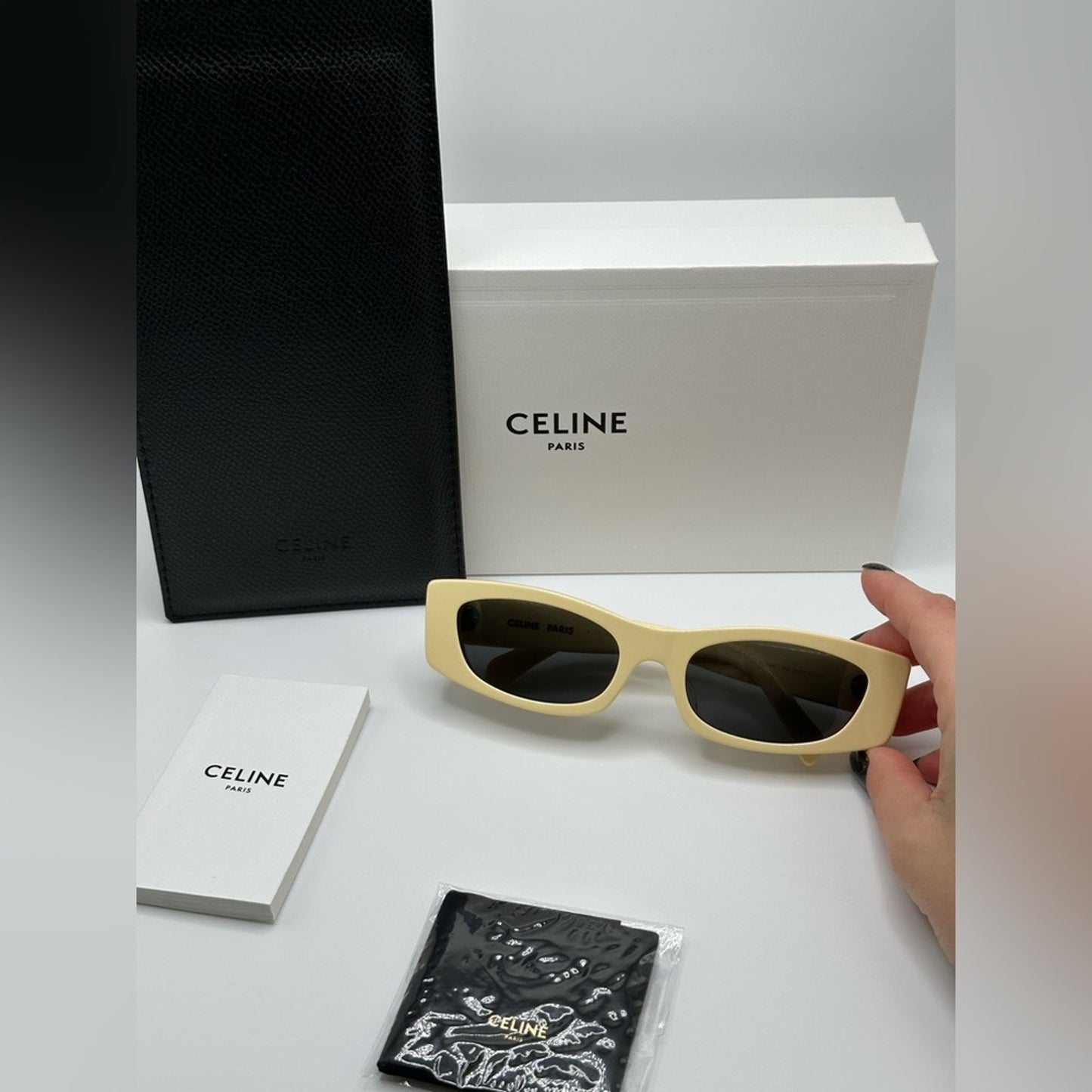 Celine Sunglasses CL40245U 5539A Shiny Solid Butter Beige Grey Women
