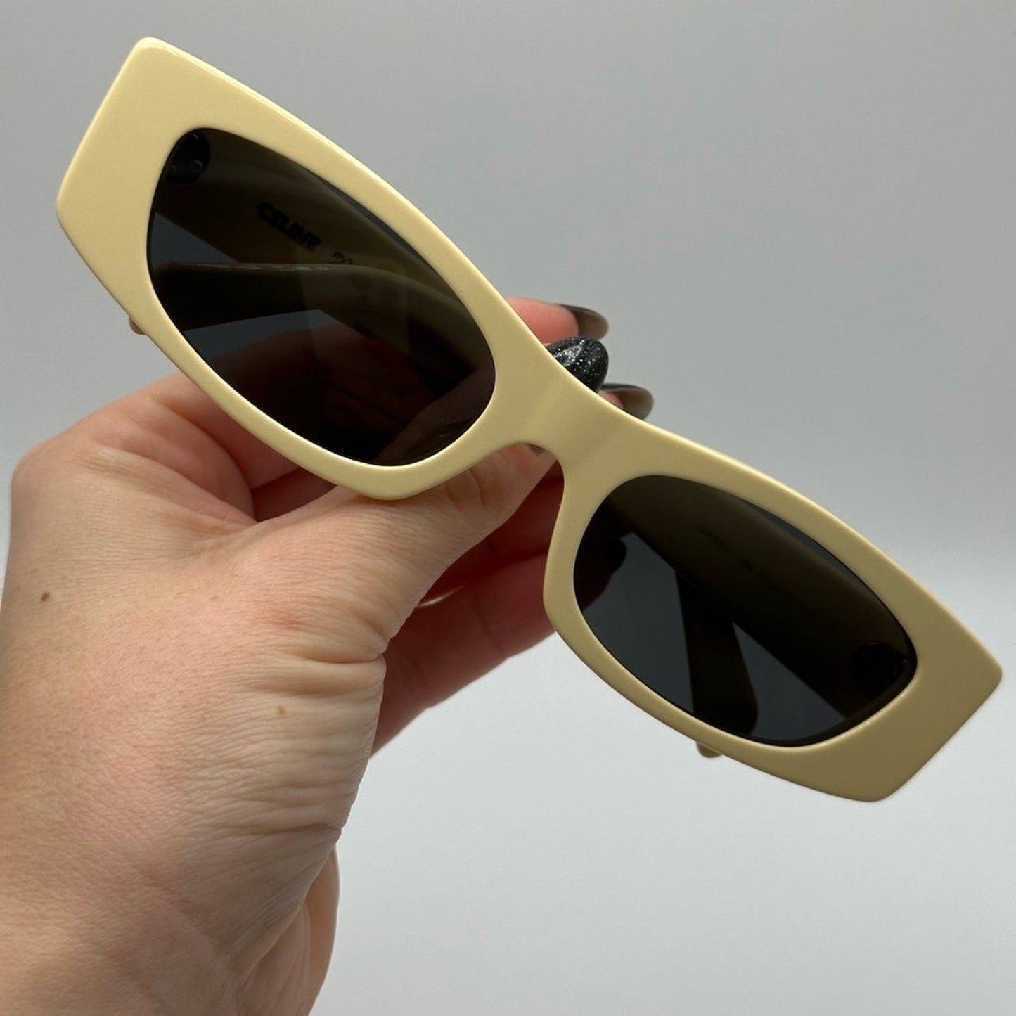 Celine Sunglasses CL40245U 5539A Shiny Solid Butter Beige Grey Women