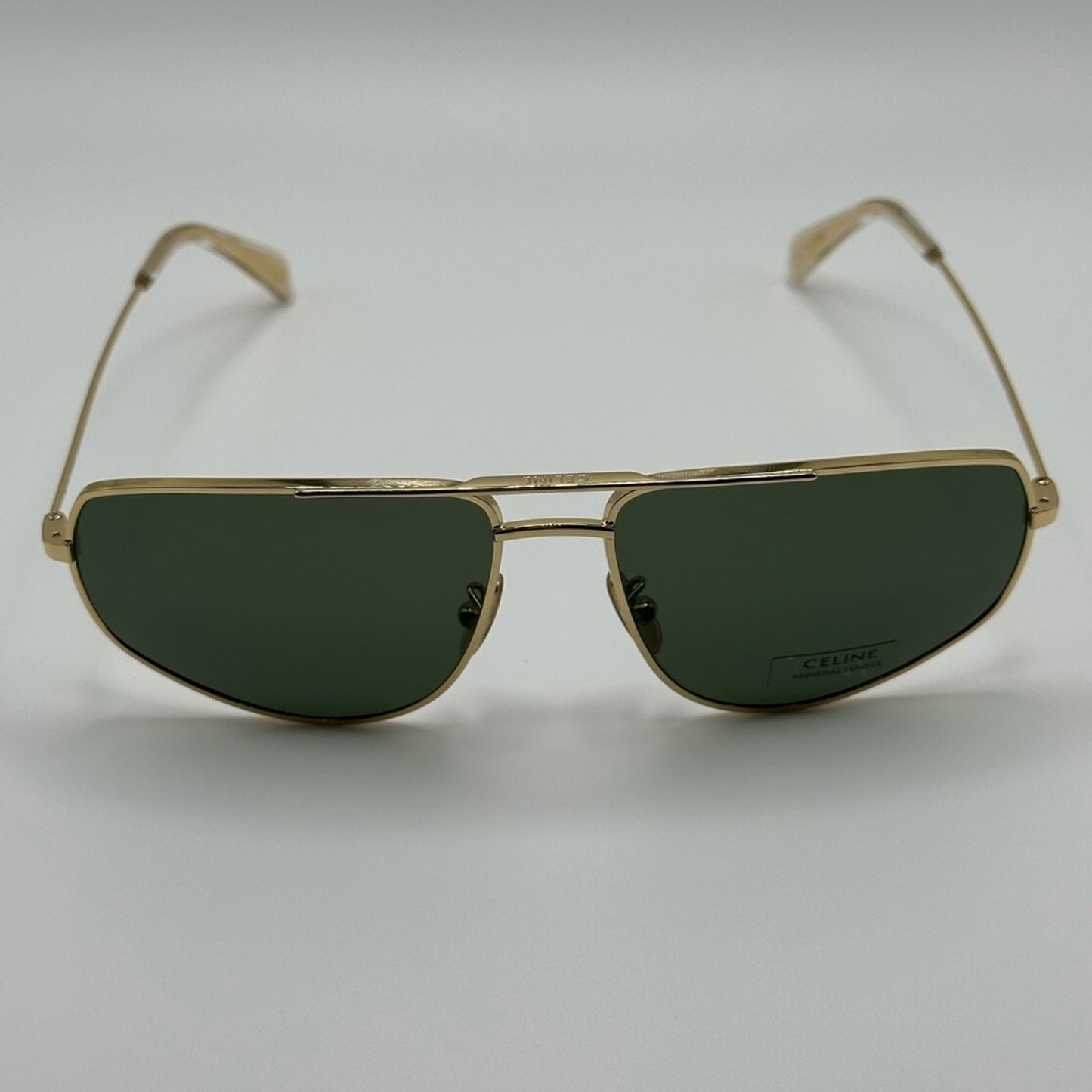 Celine Sunglasses CL40083U 6030N Gold Aviator with Green Lens Unisex