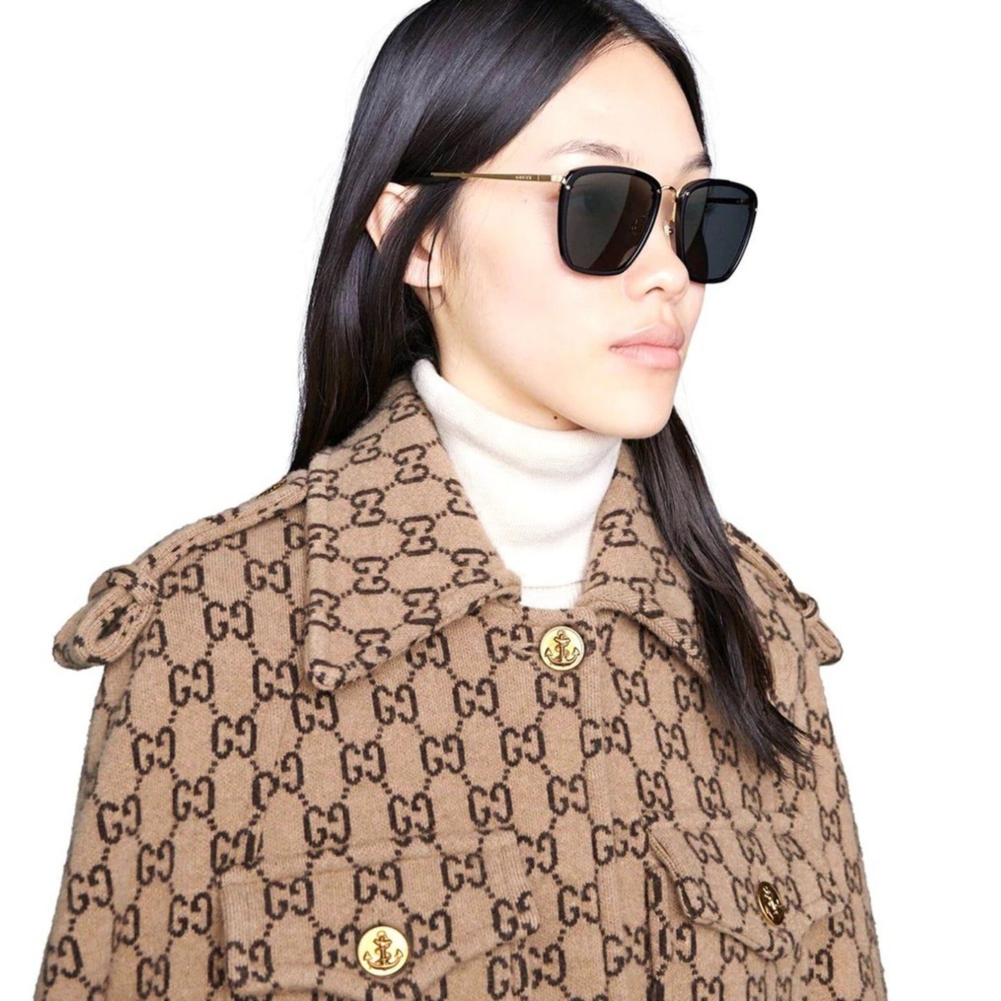 Gucci Sunglasses GG0673S 001 Black Gold Grey Unisex