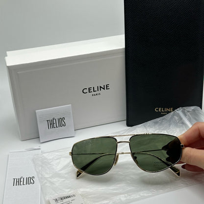 Celine Sunglasses CL40083U 6030N Gold Aviator with Green Lens Unisex
