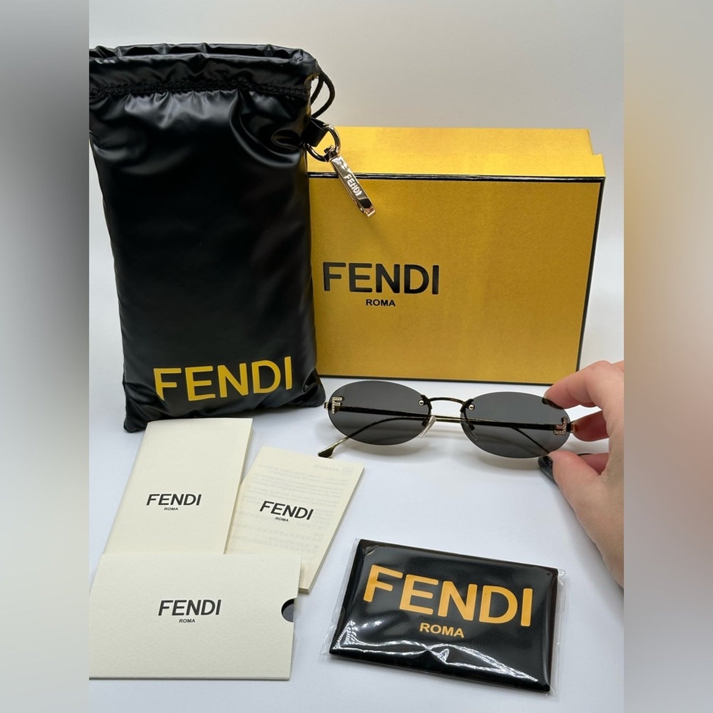 Fendi Sunglasses First Crystal Rimless FE4075US 30A Gold Shiny Grey Unisex