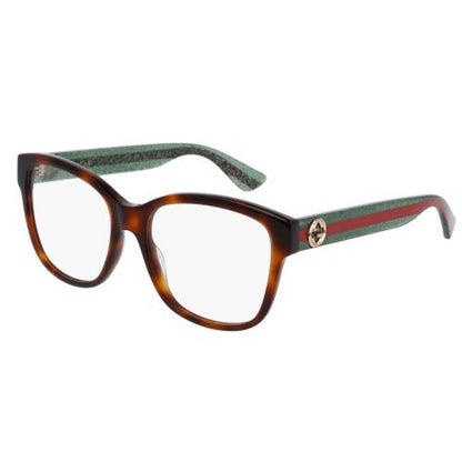 Gucci Eyeglasses GG0038ON 002 Havana Green Transparent Women