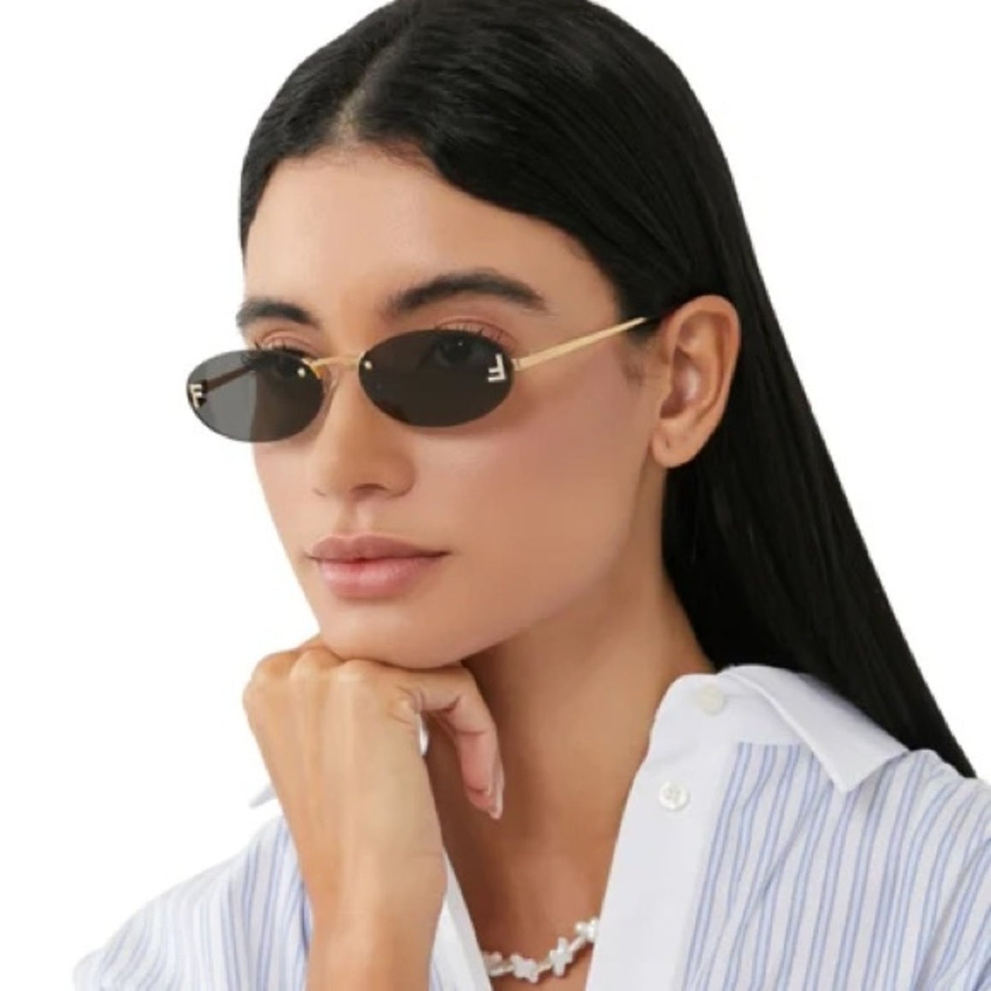 Fendi Sunglasses First Crystal Rimless FE4075US 30A Gold Shiny Grey Unisex